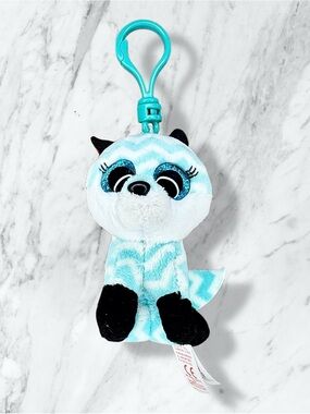 Ty Aqua & White Striped Arctic Fox Clip Plush